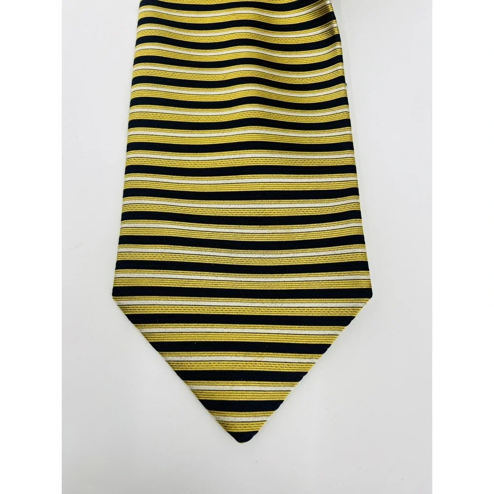 Bruno Piattelli Navy Blue Gold Silver Striped 100% Silk Necktie Classic